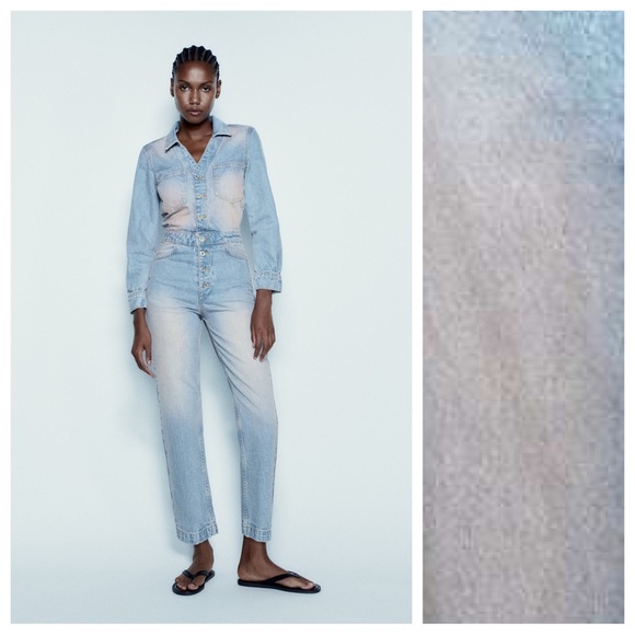 NWT. Zara Z1975 Pink Color Washed Effect Dyed Denim Jumpsuit. Size M. - Picture 1 of 14